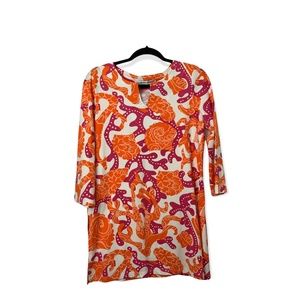 Barbara Gerwit Orange Floral V Neck Long Sleeve Tee